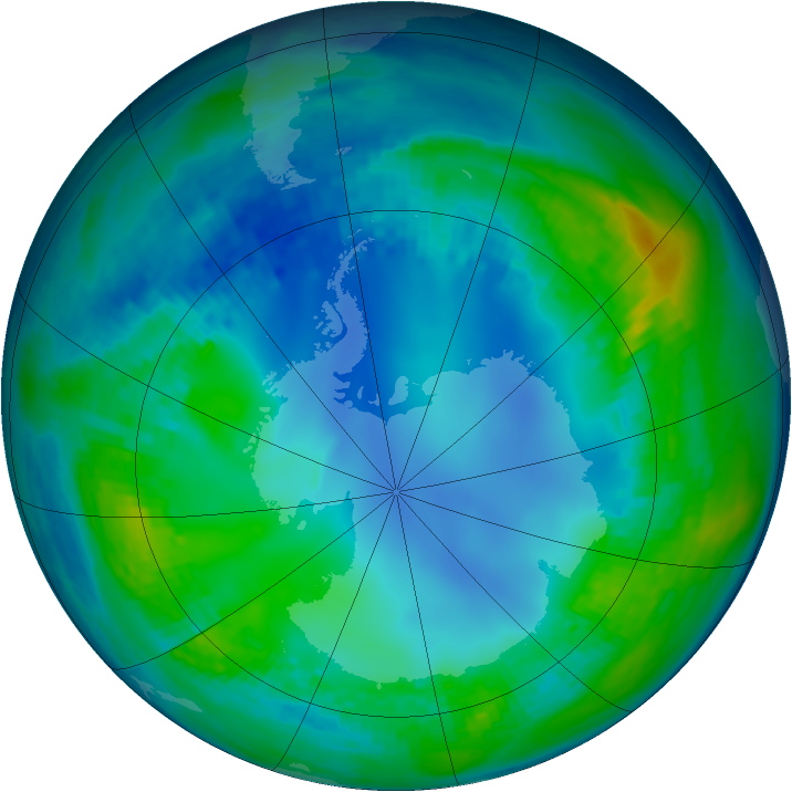 Antarctic ozone map for 15 May 2002